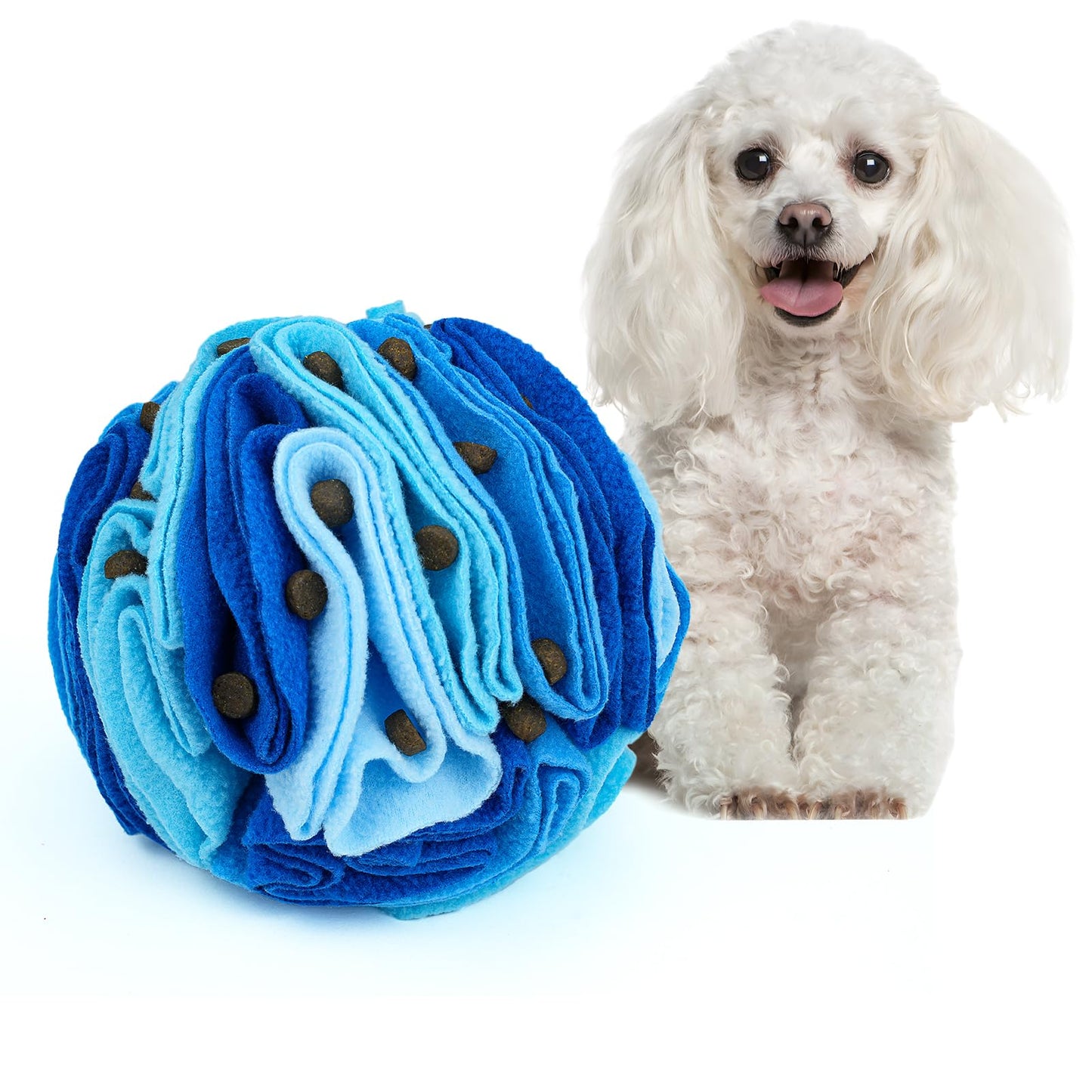 Larimuer Pet Snuffle Ball, Puzzle Sniffing Interactive Dog Ball for Blind Dogs Training Stress Relief Dog Enrichment Toys Treat Machine Washable (15cm, Ocean Blue)