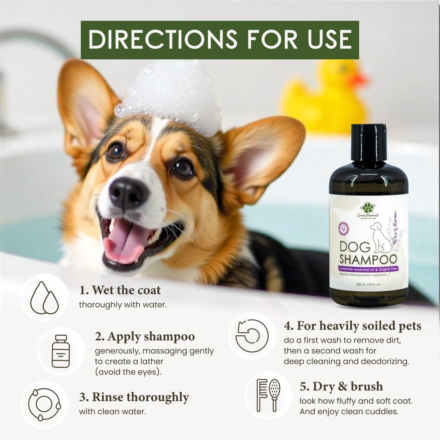 GreenPawrent- Lavender Essential Oil & English Pear Pet Shampoo for Dogs - Sensitive Dog Skin Care for All Breeds. Odor Control & Deep Cleansing - No Paraben No Sulfate & Safe for All Pets - 8.5fl oz