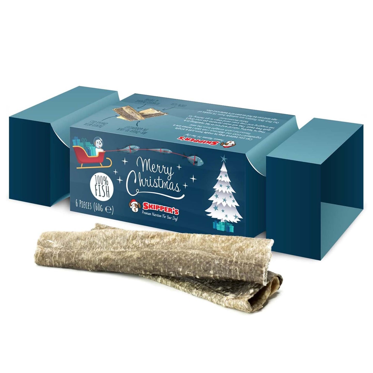 SKIPPER'S Christmas Crackers for Dogs - Contains White Fish Skin Flatties, Handmade & Air Dried Crackers Dog Treats, 100% Natural Long Lasting Dog Chews, High Protein & Rich in Omega 3 | (2.12 Oz)