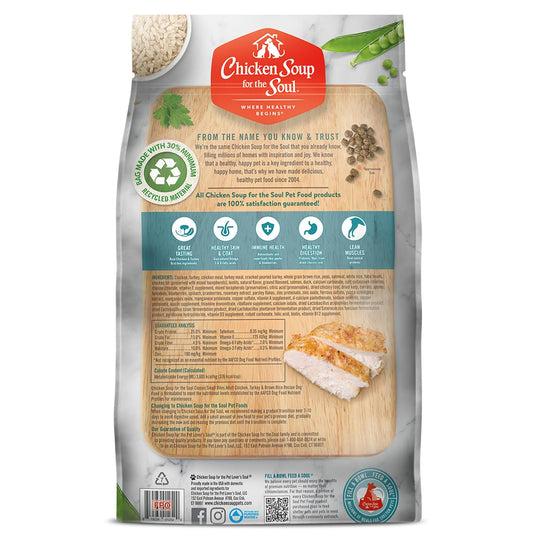 Chicken Soup for The Soul All Natural Premium Small Bites Adult Dry Dog Food, Real Meat First Ingredient, No by-Products, Supports Gut & Immune Health, Chicken, Turkey & Brown Rice, 13.5lb