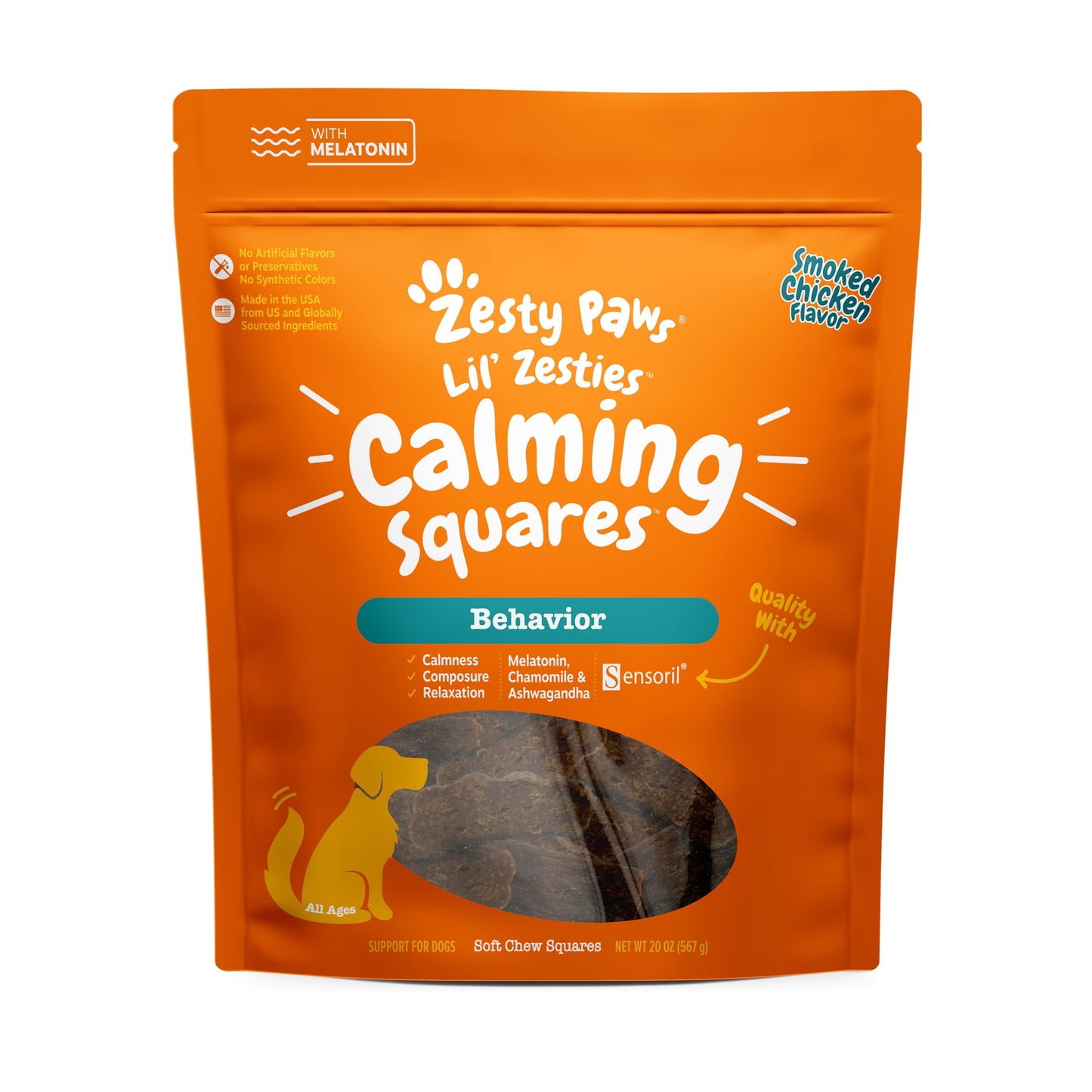 Zesty Paws Flavored Soft Chews - Calming for Dogs Anxiety Composure Relief with Ashwagandha Melatonin Chamomile Passionflower Dog Stress Separation Aid for Fireworks and Thunder 20 oz