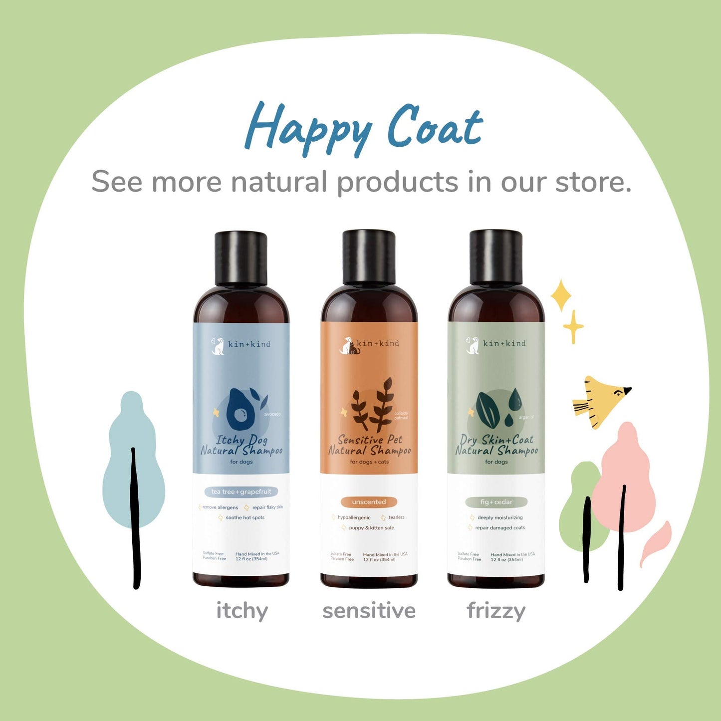 kin+kind Dog Shampoo - Deep Clean, Dirt & Odor Remover w/Activated Charcoal for Dogs, Gentle Formula w/Natural Aloe, Olive Oil & Coconut Oil, Pet Hair Care & Grooming Products, Patchouli, 12 fl oz