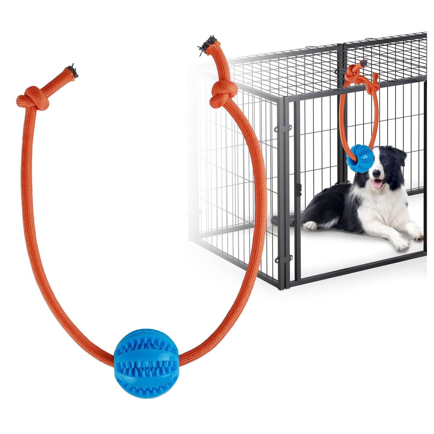 MVSSP Engaging Chew Toys for Dogs - Puppy Crate Training Aids, Puzzle Treat Dispenser with Rope Ball for Reducing Stress and Anxiety, Compatible with Peanut Butter Treats (Blue)