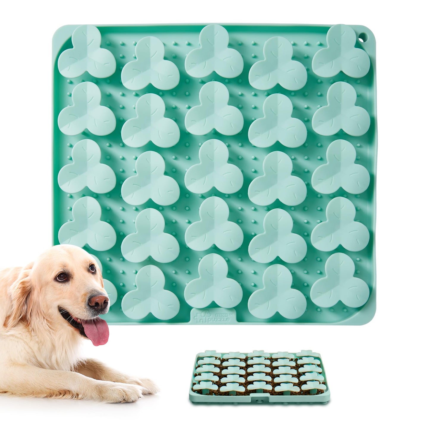 Silicone Mat with Suction Cups, Slow Feeder Bowl for Dry and Wet Food, Enrichment for All Breed Dogs, Green