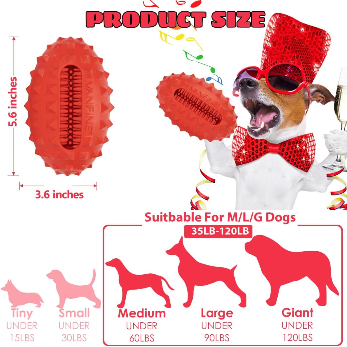 VANFINE Indestructible Dog Toys for Aggressive Chewers - Tough Squeaky Dog Chew Toy for Large Breed, USA Brand Durable Rubber Dog Toy with Beef Flavor for Medium & Large Dogs
