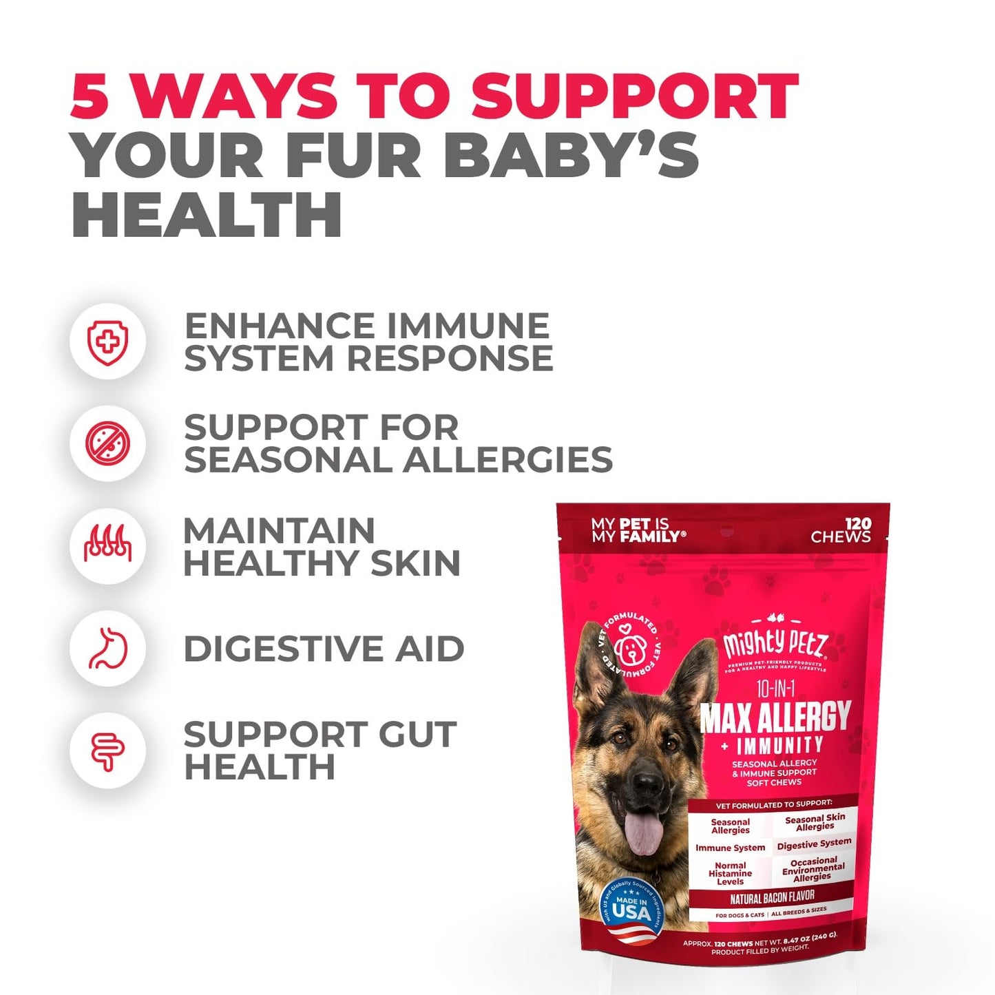 Mighty Petz MAX Dog Allergy Relief Chews - Itch Relief with Colostrum, Probiotics & Immune Support for Seasonal Allergies & Itchy Skin