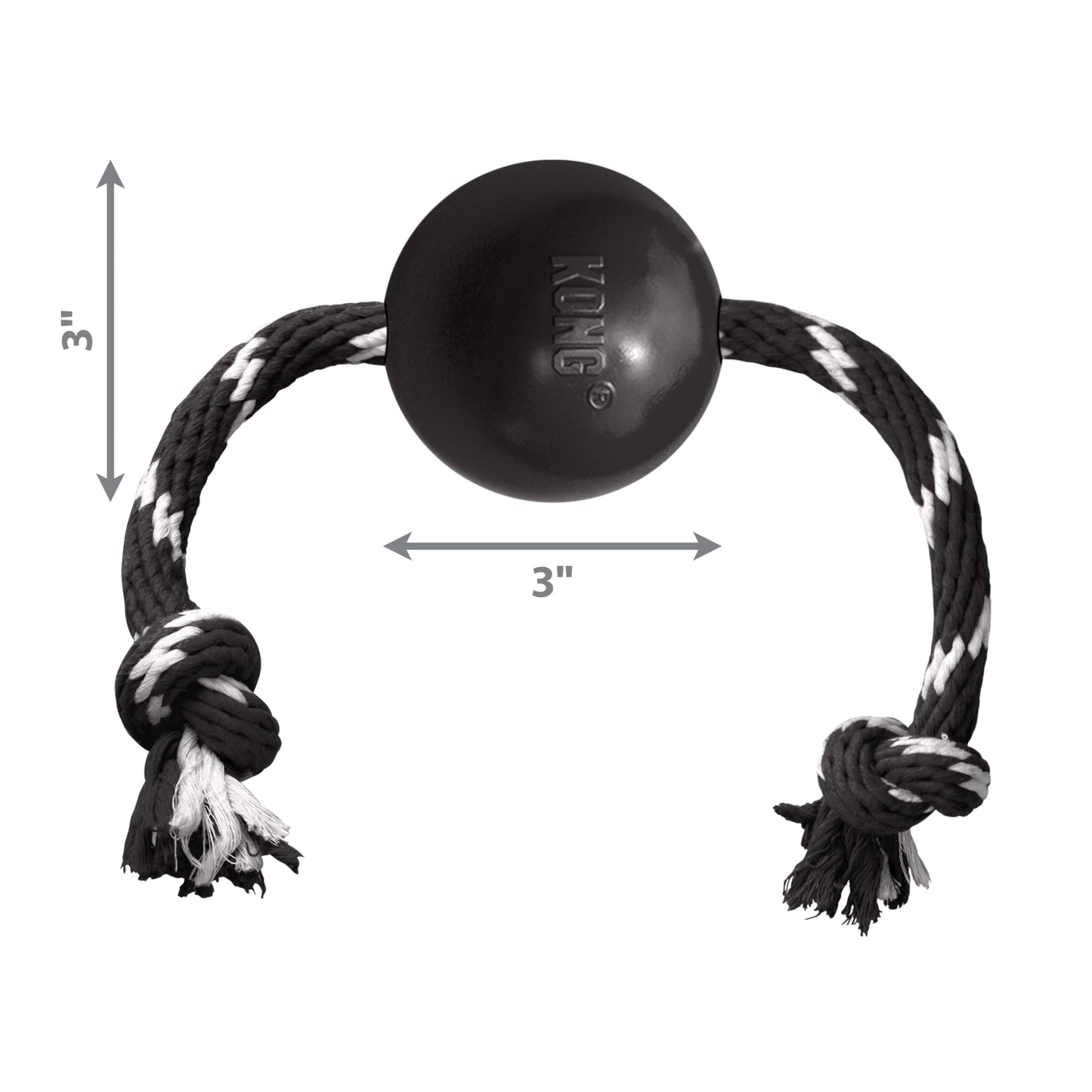 KONG Extreme Ball with Rope - Dog Fetch Toy with Rope for Easy Throwing - Durable Dog Ball Toy for Tug, Playtime & More s Most Durable Natural Rubber - Black - for Large Dogs