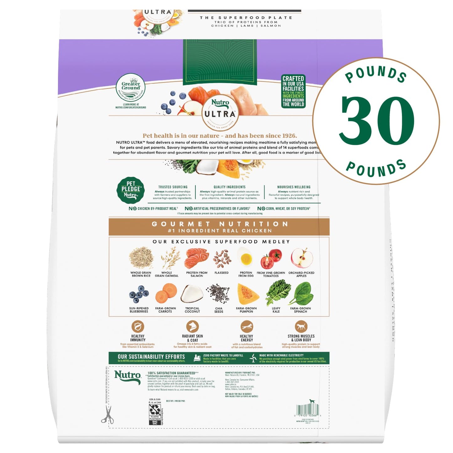 Nutro Ultra Adult Dry Dog Food with a Trio of Proteins from Chicken, Lamb and Salmon, 30 lb Bag