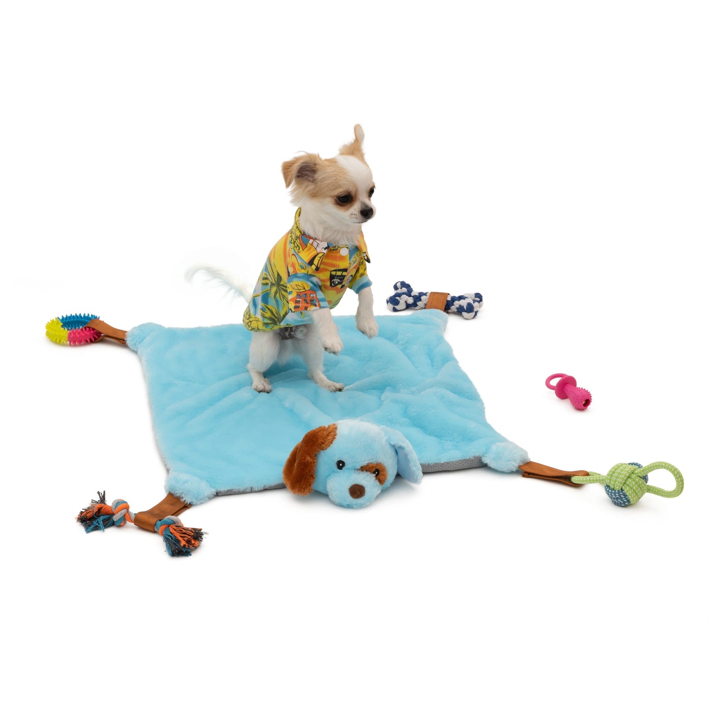 EZDOM Puppy Play Mat with Toys for Small Breeds - Blue, 23”x20” - Multi-Functional Interactive Toy and Sleeping Pad with Detachable Dog Toys for Small Dogs to Keep Busy, Puppy Gifts for New Owner