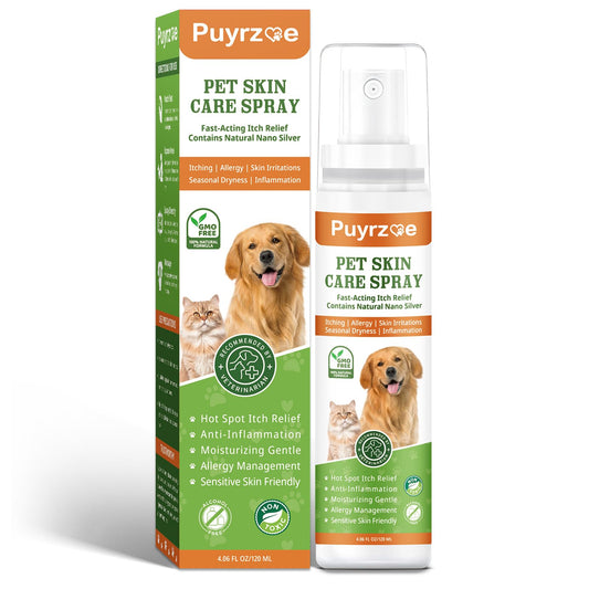 puyrzoe Itch Relief & Hot Spot Spray Treatment for Dogs & Cats - Natural Extract Formula for Anti Itch, Allergy Relief, Stop Scratching, Lickable, Wound Care Spray for All Animals (4.06 Fl Oz)