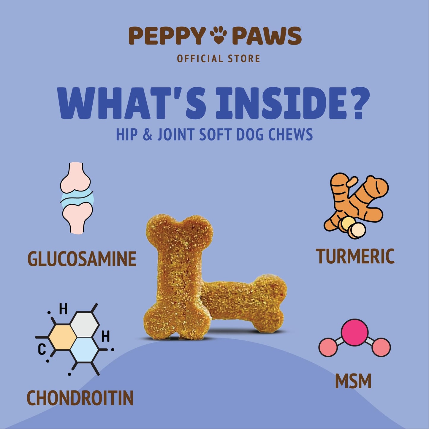Peppy Paws Hip & Joint Supplement for Dogs – 120 Soft Chews | Glucosamine, Chondroitin, MSM, Turmeric | for Health Bone, Joint Pain Relief & Flexibility Support | Natural, Non-GMO | for All Dog Breeds