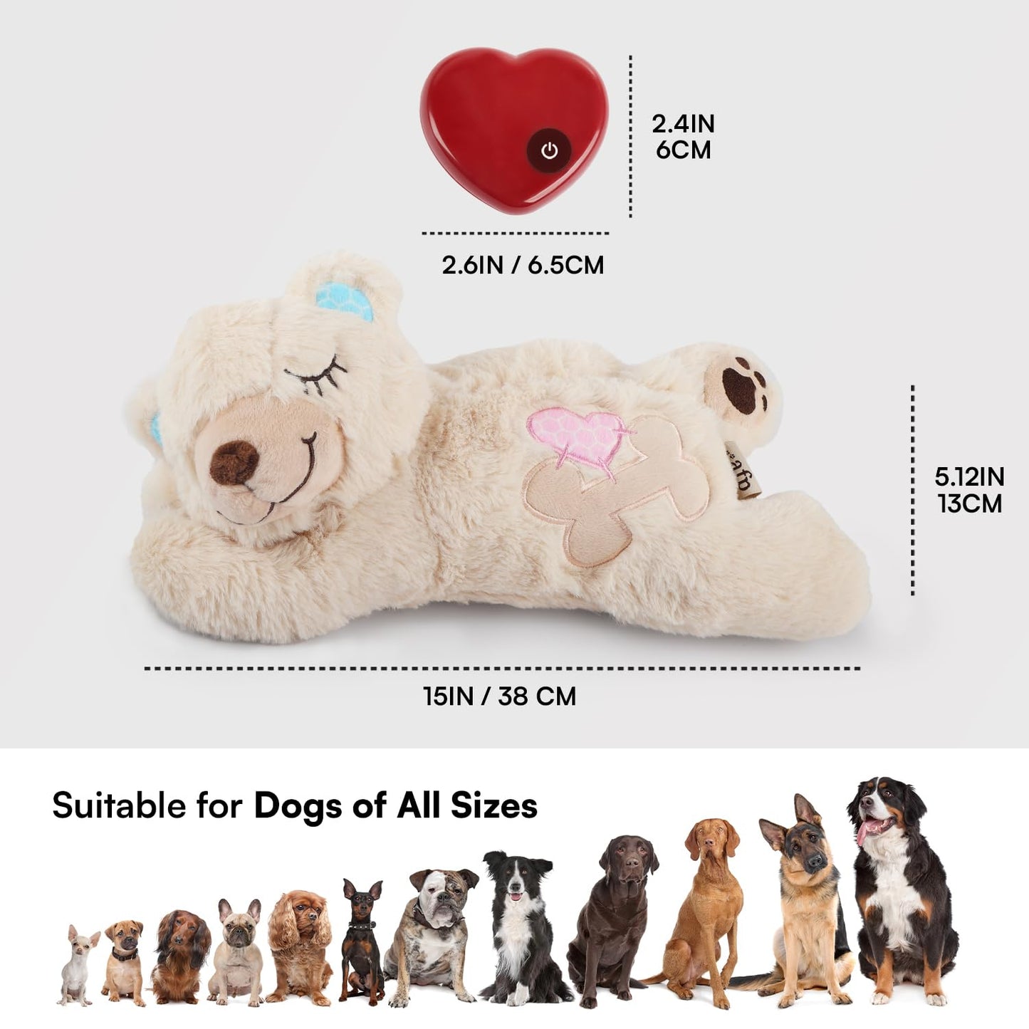 ALL FOR PAWS Heartbeat Puppy for Dogs, Dog Anxiety Relief and Sleep Aid Toy, Comfort Stuffed Animal Dog Toys for Behavioral Training,Plush Heart Beat Snuggling Bear with Warm Bag for Small Large Dogs