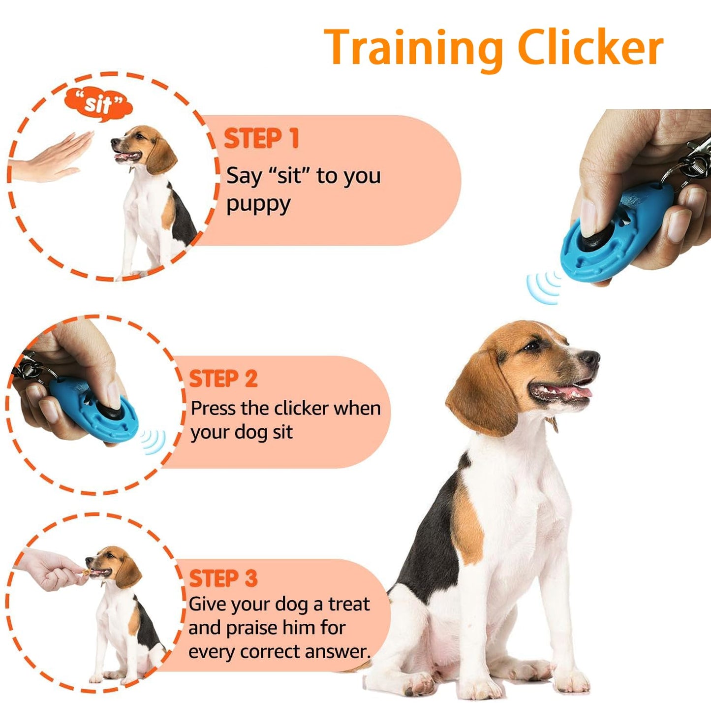 Training Kit - 1 Target Stick, 1 Training Clicker, 1 Whistle - Dog Training Equipment Tools, Cat Toilet Trainer Kit, Agility Training Lure Course For Dogs, Kitten Puppy Behavior Aids Trick (A Type)