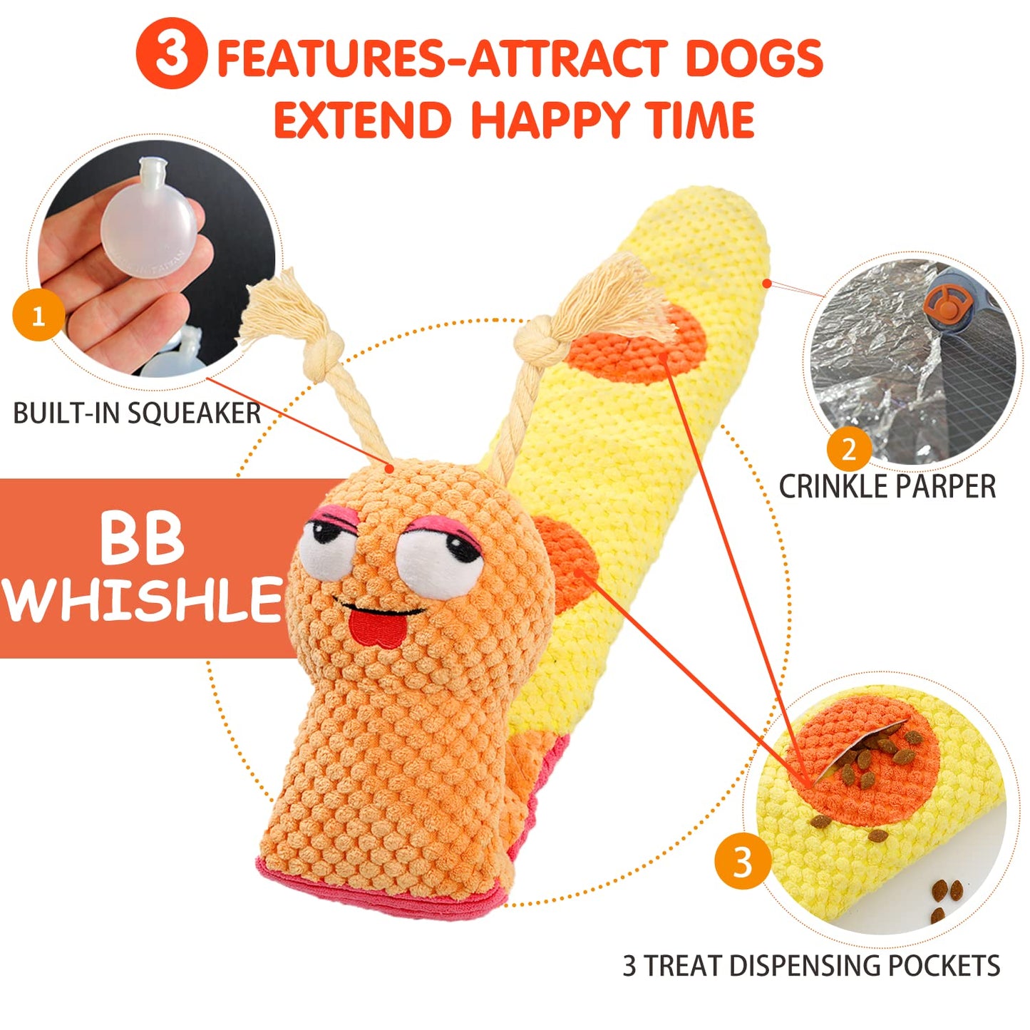 lilfrd Dog Enrichment Toys - Dog Puzzles Squeaky Treat Dispensing Crinkle Plush Snuffle Toys - Treat Toy for Small Medium Large Breed Puppy, Snail