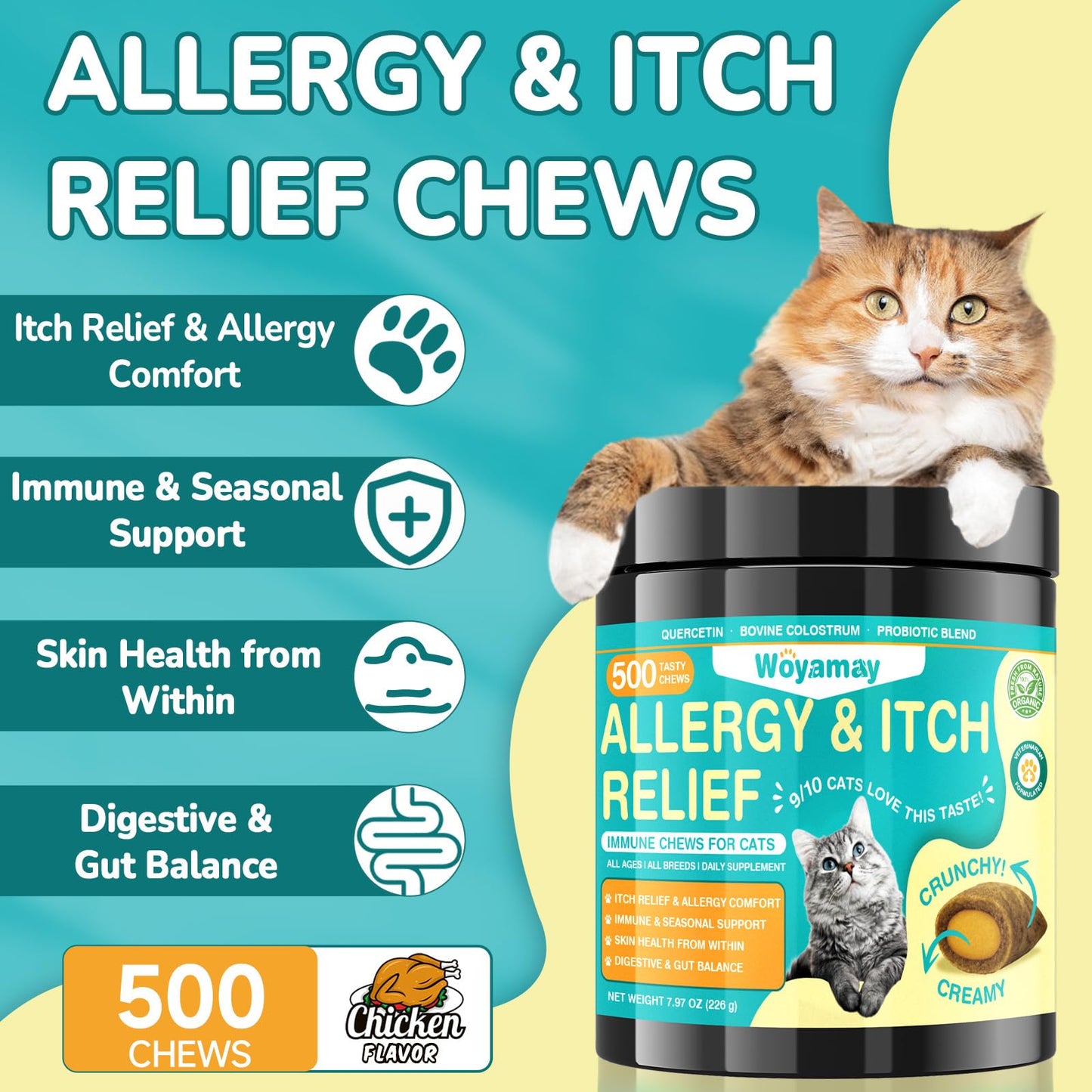 Woyamay Cat & Dog Wellness Bundle – Anti-Itch Allergy Chews for Cats + Dog Calming Pheromone Diffuser Kit, Supports Cat Skin Comfort & Reduces Dog Anxiety, All-in-One Pet Care Solution