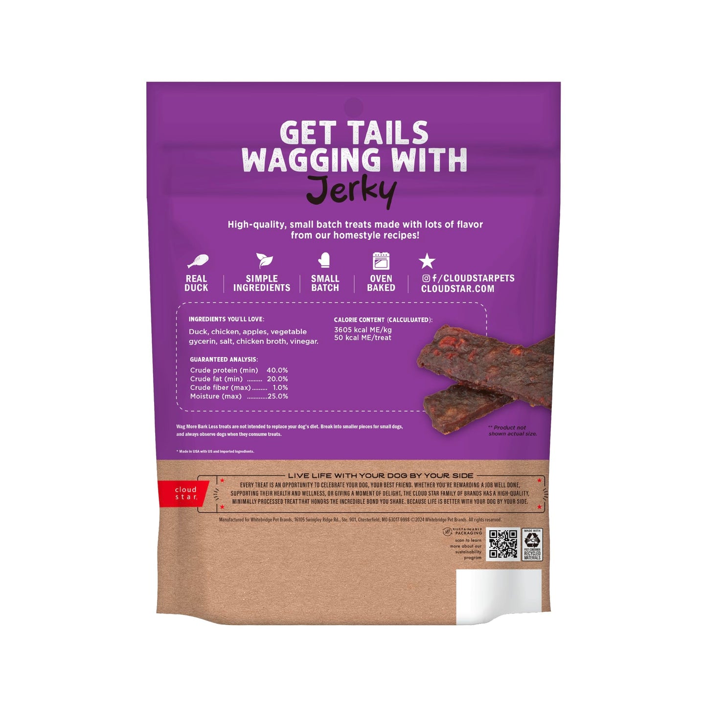Cloud Star Wag More Bark Less 10 oz Grain Free Jerky Dog Treats with Duck & Apple
