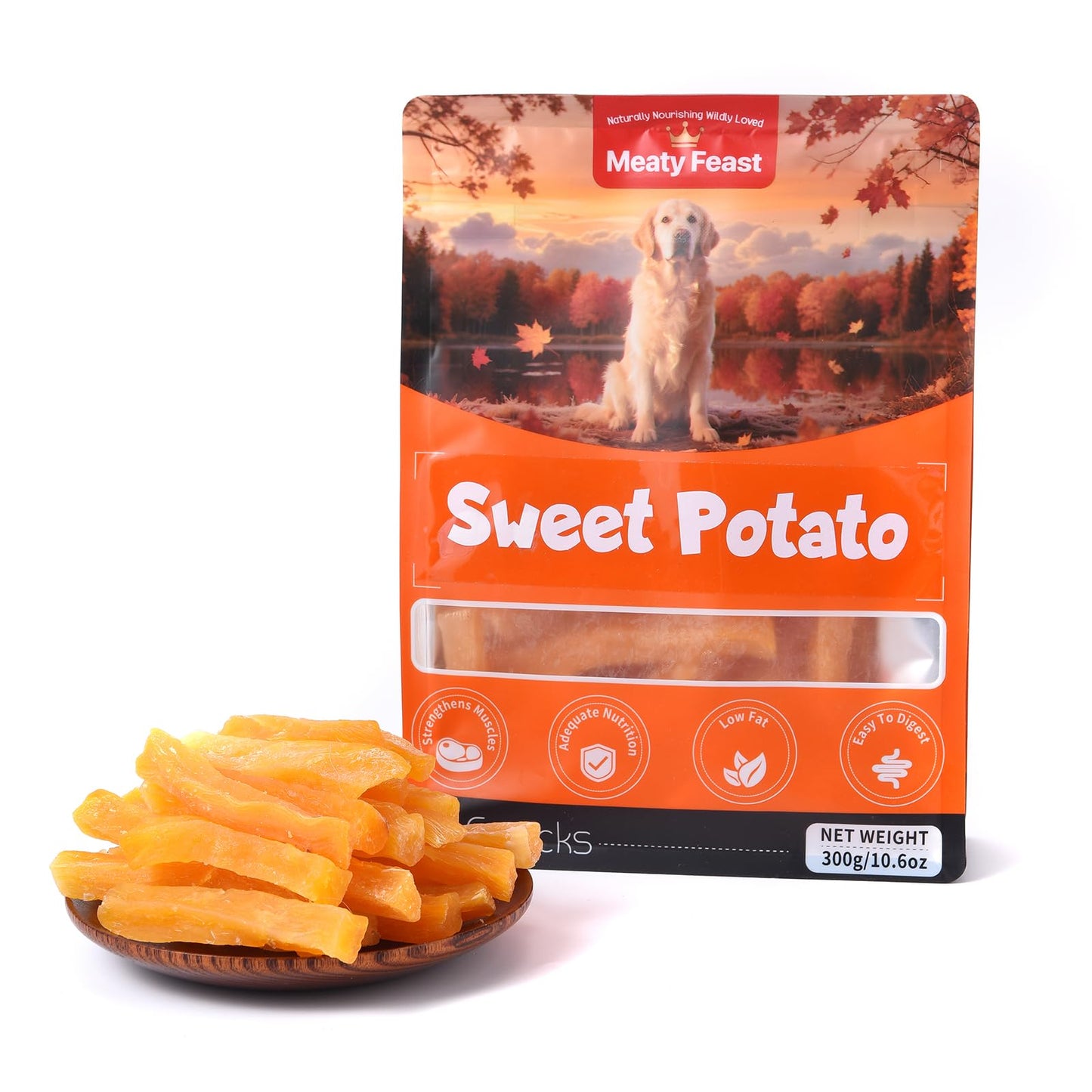 Sweet Potato Dog Treats for Small Medium & Large Dogs, Single Ingredient Healthy Natural Low Fat Dog Chews, Vegan Soft Puppy Training Snacks, Grain Free Rawhide Free Gluten Free, 10.58oz