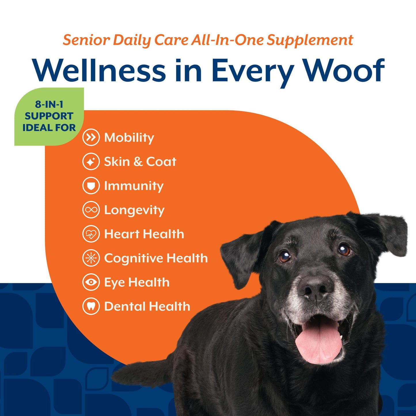 NaturVet All-in-One Senior Dog Daily Care Supplement, 8-in-1 Support Dog Soft Chews for Mobility, Skin, Heart, Teeth, Cognition, Eyes, Hickory Smoked Bacon Flavored Pet Supplement for Dogs, 60 Count