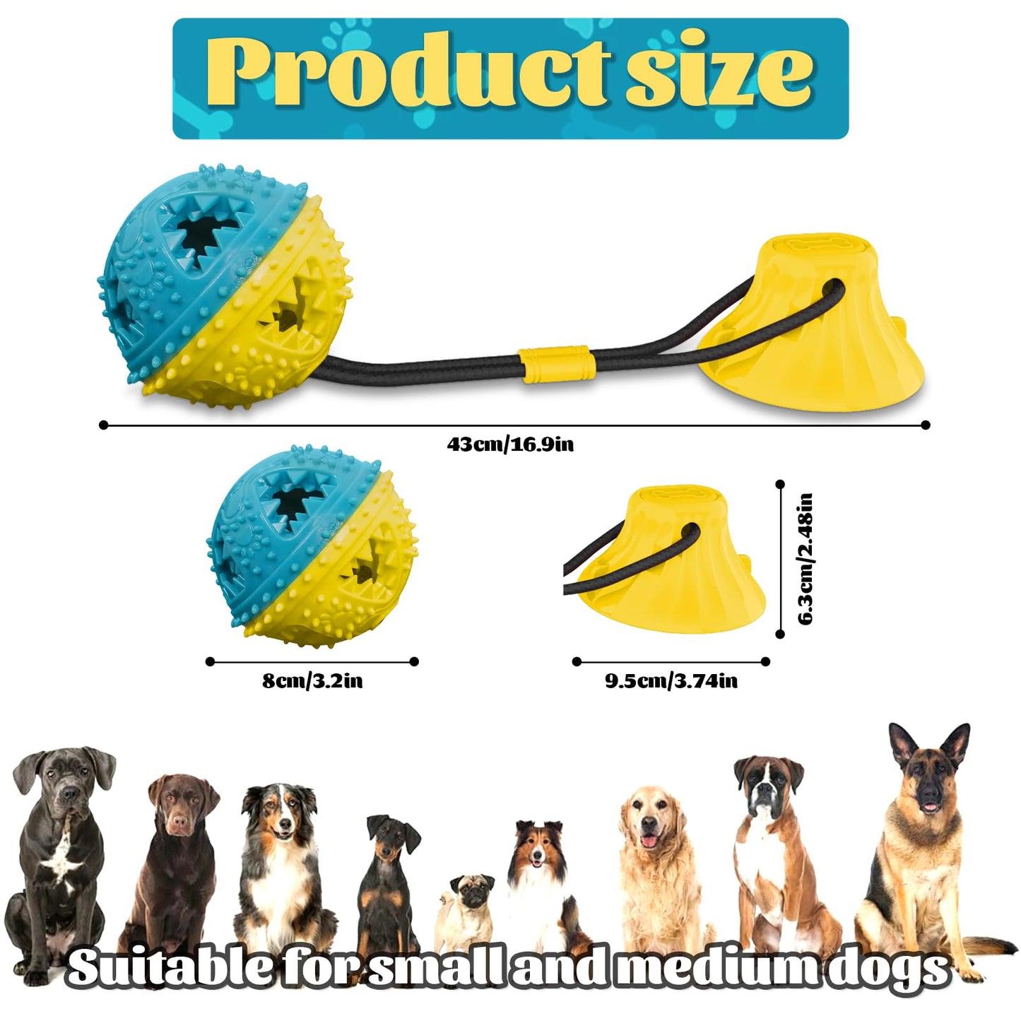PETVENTURE Interactive Dog Toys Tug of War Puppy Teething Toys Dog Puzzle Treat Food Dispensing Ball Toy Teeth Cleaning Sound Ball for Small Dogs