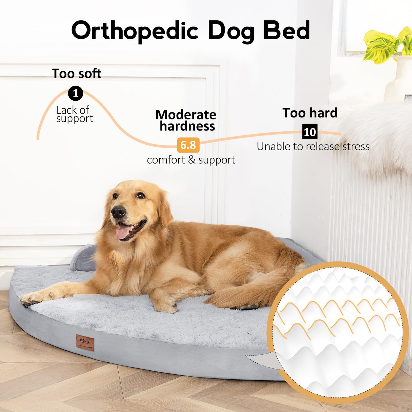 Large Dog Bed - XL Orthopedic Egg-Crate Memory Foam Dog Beds with Removable Washable Cover, Waterproof Pet Beds with Non-Slip Bottom, Grey
