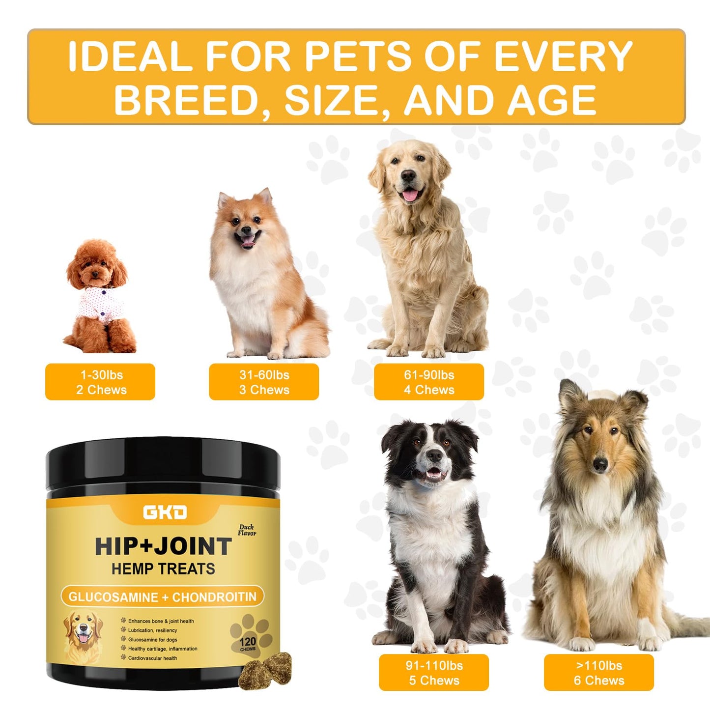 Joint Supplement for Dogs - Joint Chews for Dogs 100% Natural Ingredients, Glucosamine Chondroitin Bone Hip and Joint Supplement Dogs Aid with Relief Arthritis Pain, Care Mobility Bites Treats