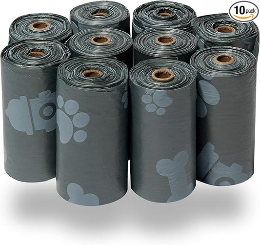 Best Pet Supplies Dog Poop Bags (150 Bags) for Waste Refuse Cleanup, Doggy Roll Replacements for Outdoor Puppy Walking and Travel, Leak Proof and Tear Resistant, Thick Plastic - Gray