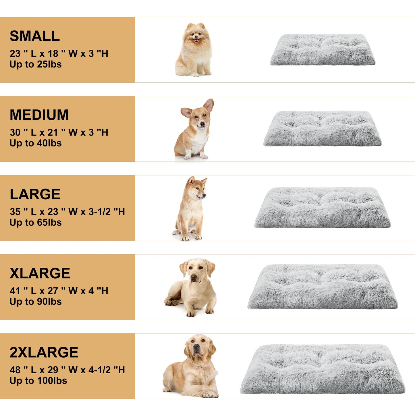 BFPETHOME Dog Beds for Large Dogs, Plush Dog Crate Bed Fluffy Cozy Kennel Pad for Sleeping &Ease Anxiety, Washable Pet Mats with Anti-Slip Bottom for Large Dogs, Grey