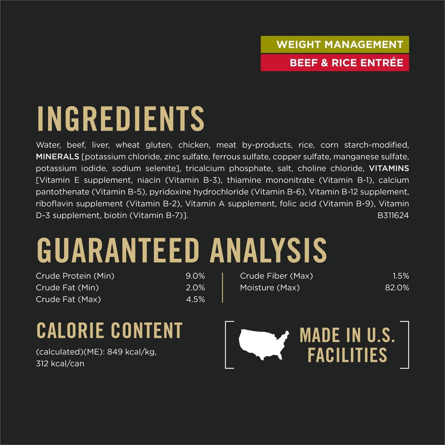 Purina Pro Plan Weight Management Wet Dog Food Beef and Rice Entree in Gravy - (Pack of 12) 13 oz. Cans