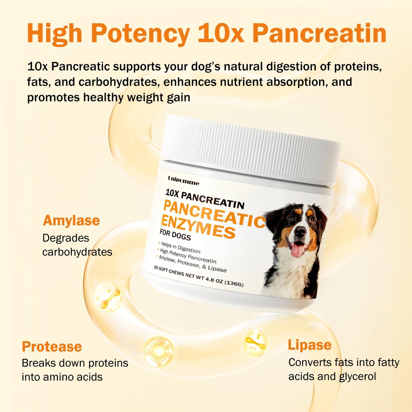 Pancreatic Enzymes for Dogs - 10x Pancreatin Formula for EPI Dog - Digestive Enzymes Chews for Pet Pancreatic Concerns, Supports Buddy Digestive Stress, Healthy Weight Management