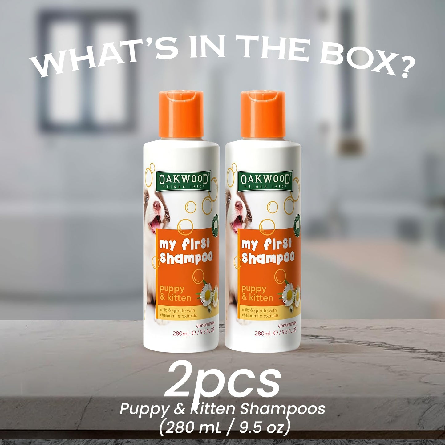 Oakwood Puppy & Kitten Shampoo - Tearless Chamomile Dog & Cat Cleansing Coat Wash for Sensitive, Itchy Skin - Nourishing Gentle Sulphate-Free Pet Bathing Supplies for Puppies & Kittens - 2 Pack