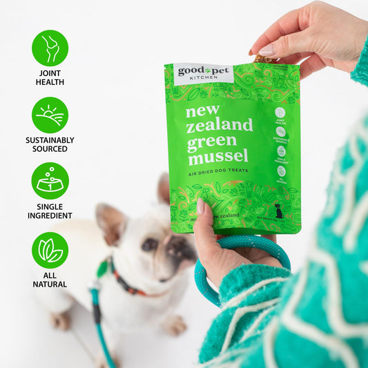 Good Pet Kitchen Pet Treats, Air-Dried, Natural, Single Ingredient Dog Treat, Grain Free, Sustainably Sourced Dog Treats, Toppers, Snacks, New Zealand Green Mussels 1.7 oz