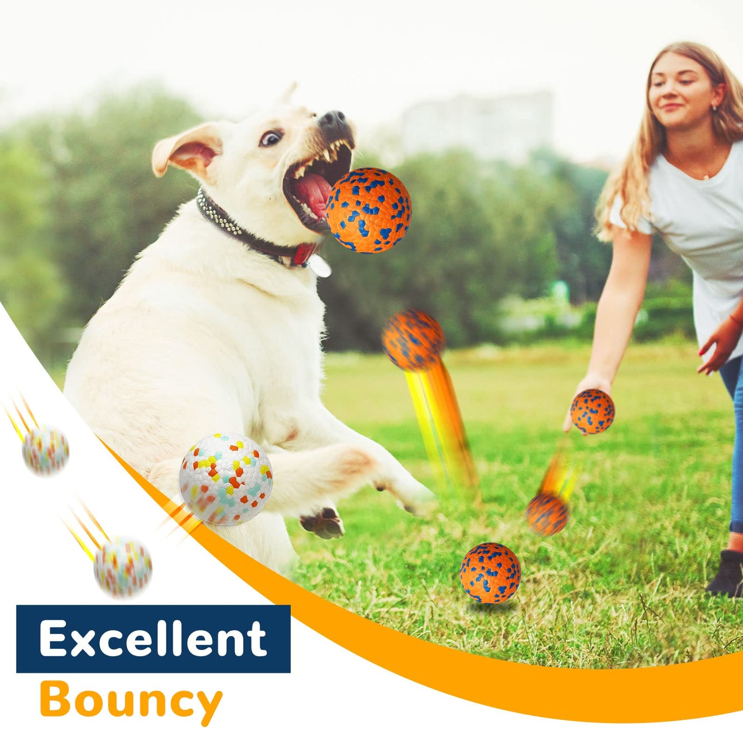 Petcare 2 Pack Dog Balls Toys for Aggressive Chewers Indestructible Tennis Balls for Medium Large Dogs Water Toy Chew Ball Tough Durable Big Dog Toys Bouncing Ball for Dogs to Fetch, Orange+White