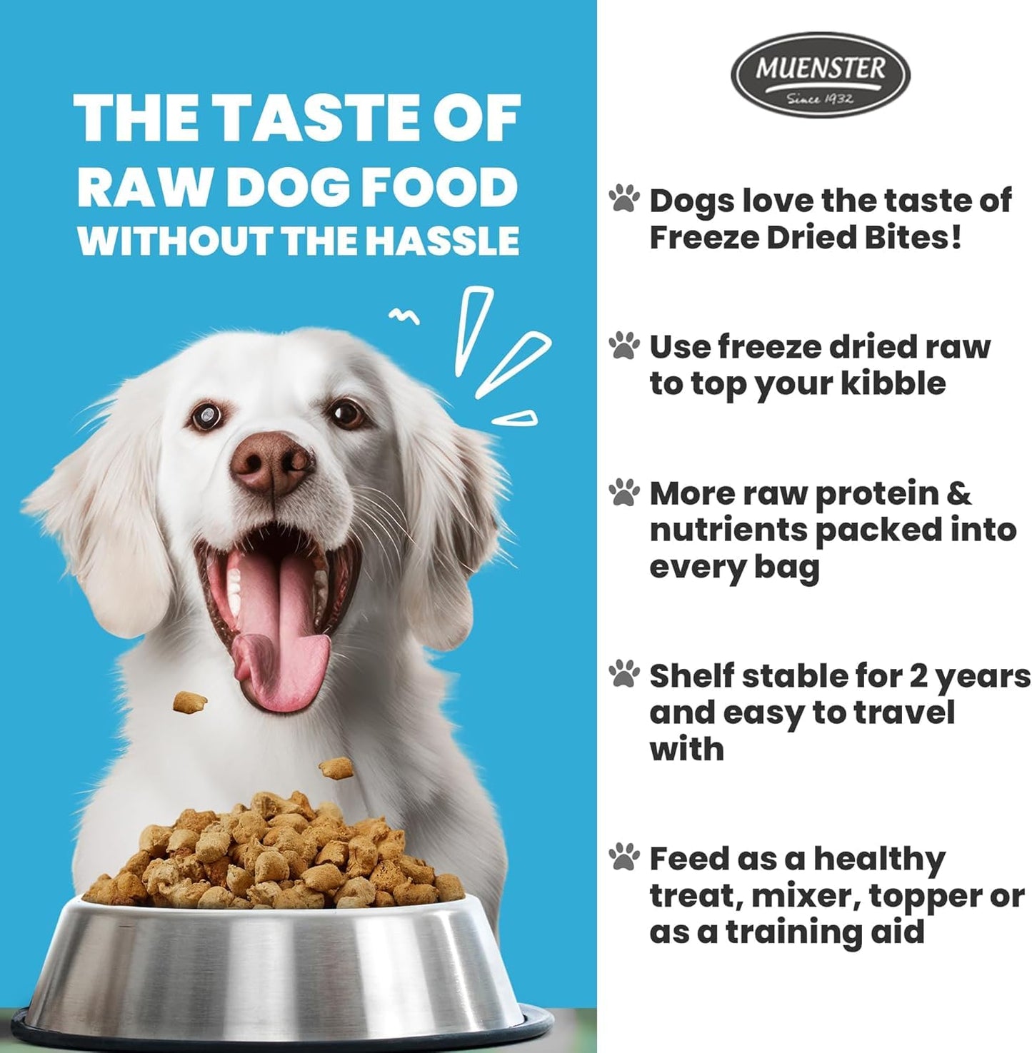 Muenster Freeze Dried Chicken Bites - Dog Food, Treat, Mixer or Topper (5oz) - Grain Free