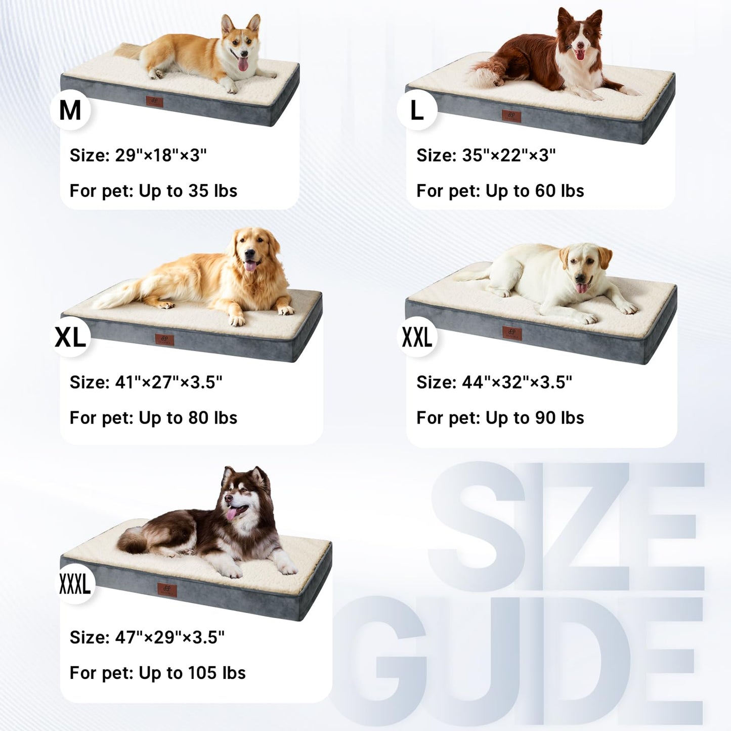 Figopage Dog Beds Large Sized Dog Bed for Crate Large Dogs Bed Orthopedic Washable Pet Beds Waterproof Dogs Crate Pad Mat with Removable Cover Anti-Slip Bottom, 41 x 27 Inch