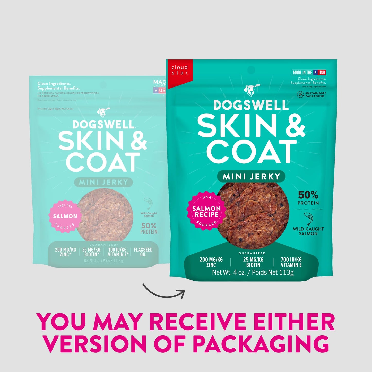 Dogswell Skin & Coat Mini Jerky Dog Treats, Salmon, 4 oz. Bag