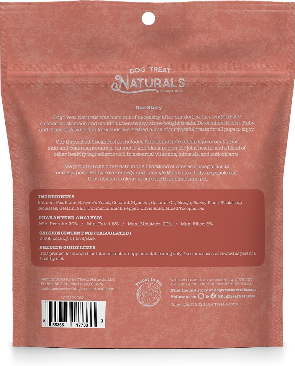 Dog Treat Naturals Salmon & Mango Superfood Sticks for Dogs | All-Natural Premium Training Dog Treats | Contains Turmeric for Joint Health | Made with Real Salmon & Mango | Made in USA | 6 Ounces