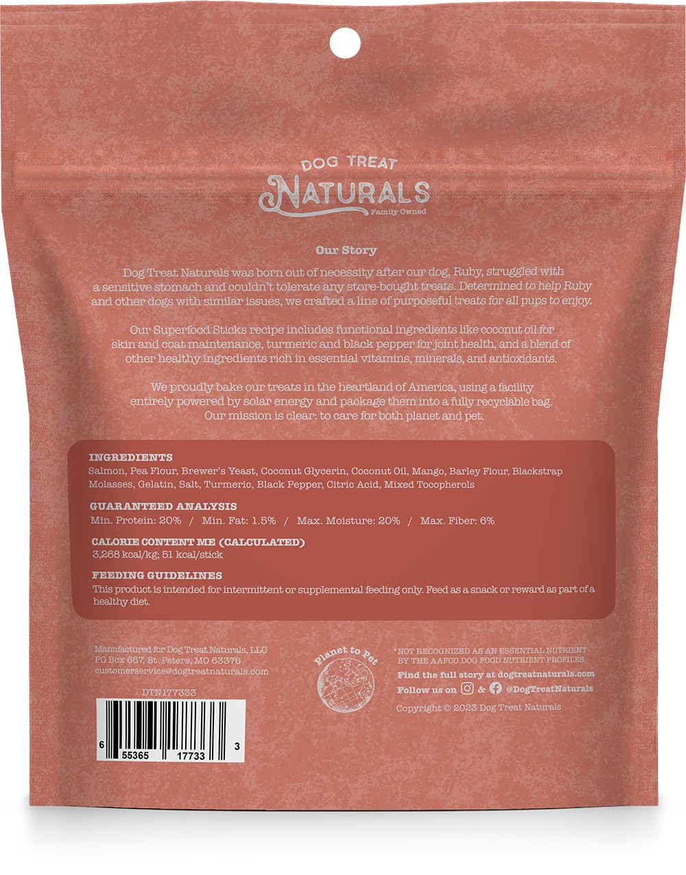 Dog Treat Naturals Salmon & Mango Superfood Sticks for Dogs | All-Natural Premium Training Dog Treats | Contains Turmeric for Joint Health | Made with Real Salmon & Mango | Made in USA | 6 Ounces