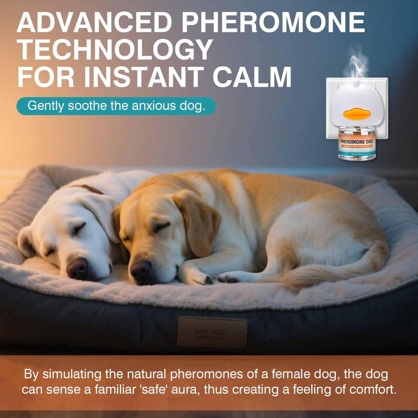 Dog Calming Pheromones Diffuser to Calm Pet 7 In 1 Advanced Kit Appeasing Pheromone Diffuser for Anxiety Relief (3 Plug in+4 Pack 48ml Refill) Reduce Aggression Fighting Barking Stress (Tasteless)