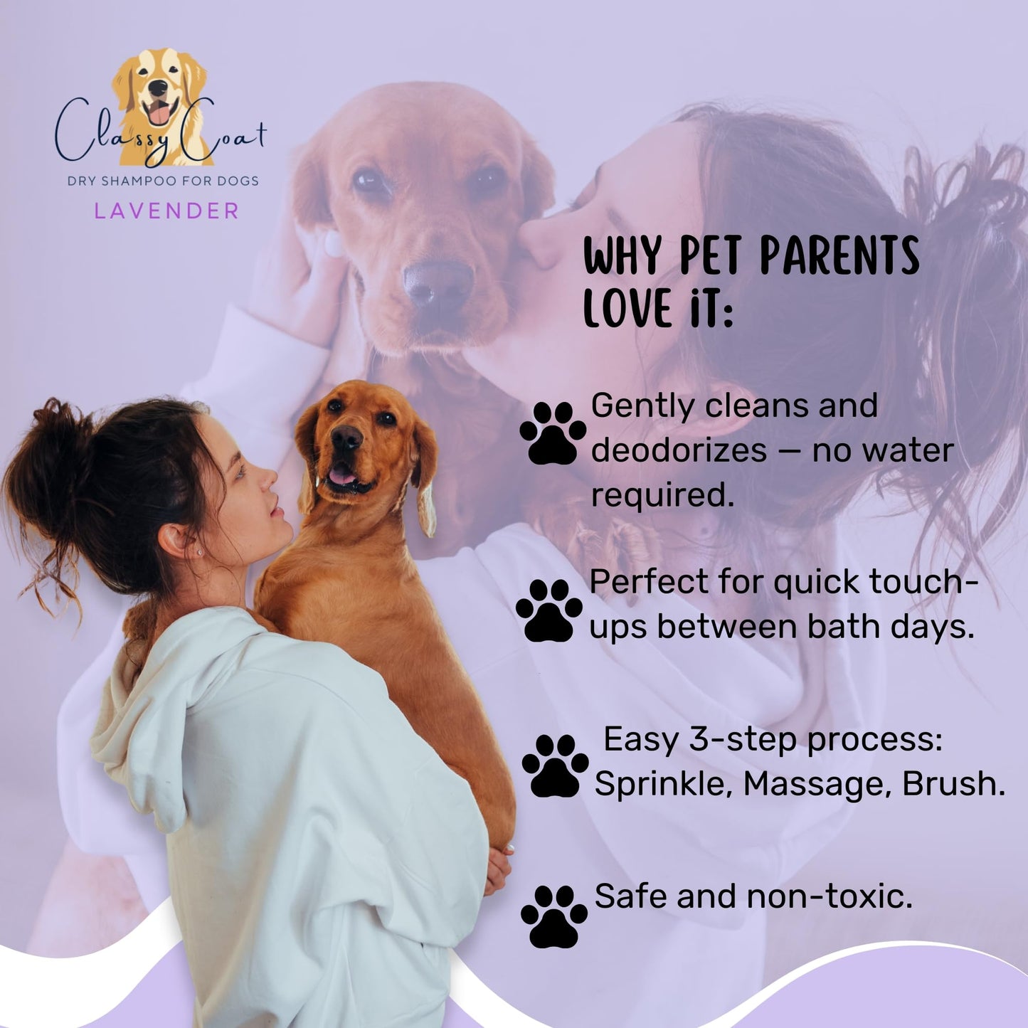 Classy Coat Dry Shampoo for Dogs (Lavender) | Waterless No-Rinse Spray Powder | Calming Lavender Scent | Soothing | Talc and Alcohol Free | Safe for Sensitive Skin | Made in USA