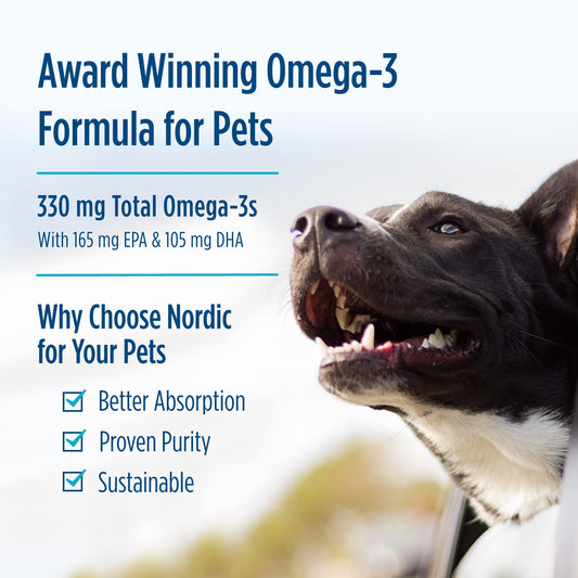 Nordic Naturals Omega-3 Pet, Unflavored - 180 Soft Gels - 320 mg Omega-3 Per Soft Gel - Fish Oil for Dogs with EPA & DHA - Promotes Heart, Skin, Coat, & Immune Health