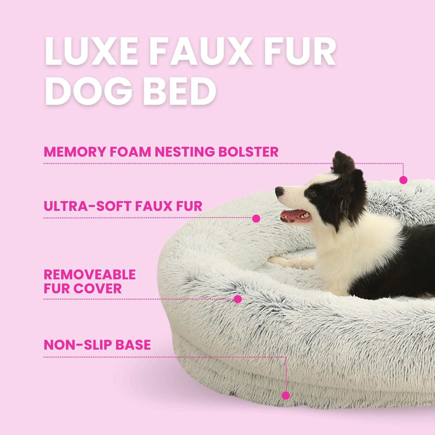 Ultra Soft Calming Faux Fur Dog Bed with Memory Foam Bolster and Egg Crate Foam Base (35.4 x 25.6 x 7.9)