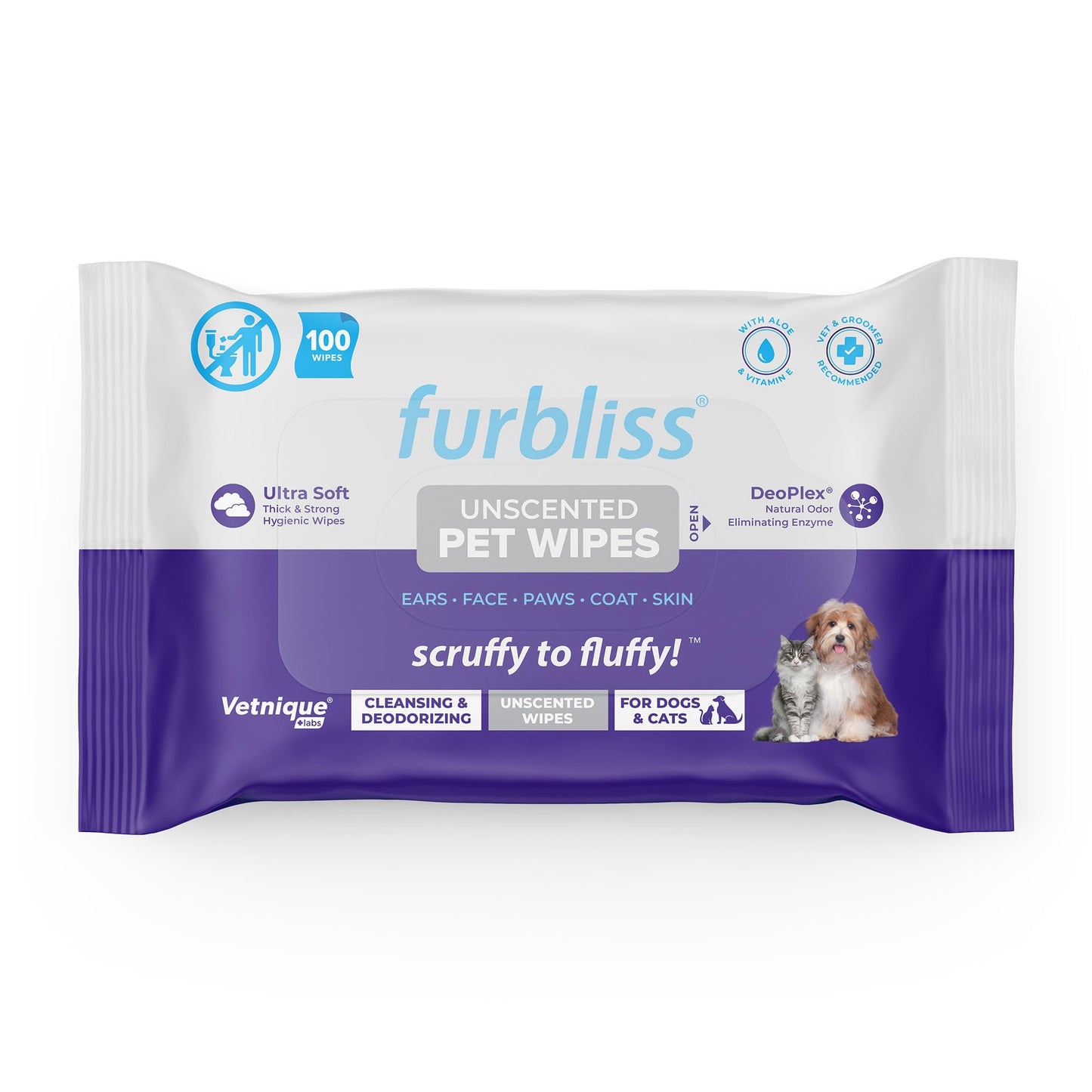 Vetnique Dermabliss Dog Face Wipes - Medicated Chlorhexidine Wipes for Dogs with Wrinkles, French Bulldog, English Bulldog Dog Grooming Wipes Cleaning & Deodorizing Dog Wipes 60 Count