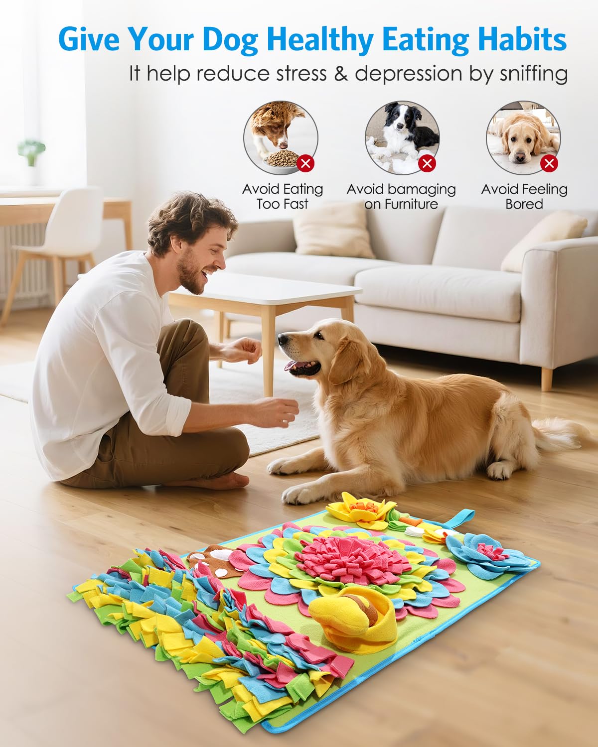 AMIR Upgrade Slow Feeder Mat for Dogs – Anti-Gobble & Anti-Anxiety Dog Food Mat, Snuffle Mat for Boredom Relief & Mental Stimulation, Works for All Breeds, Sizes & Ages