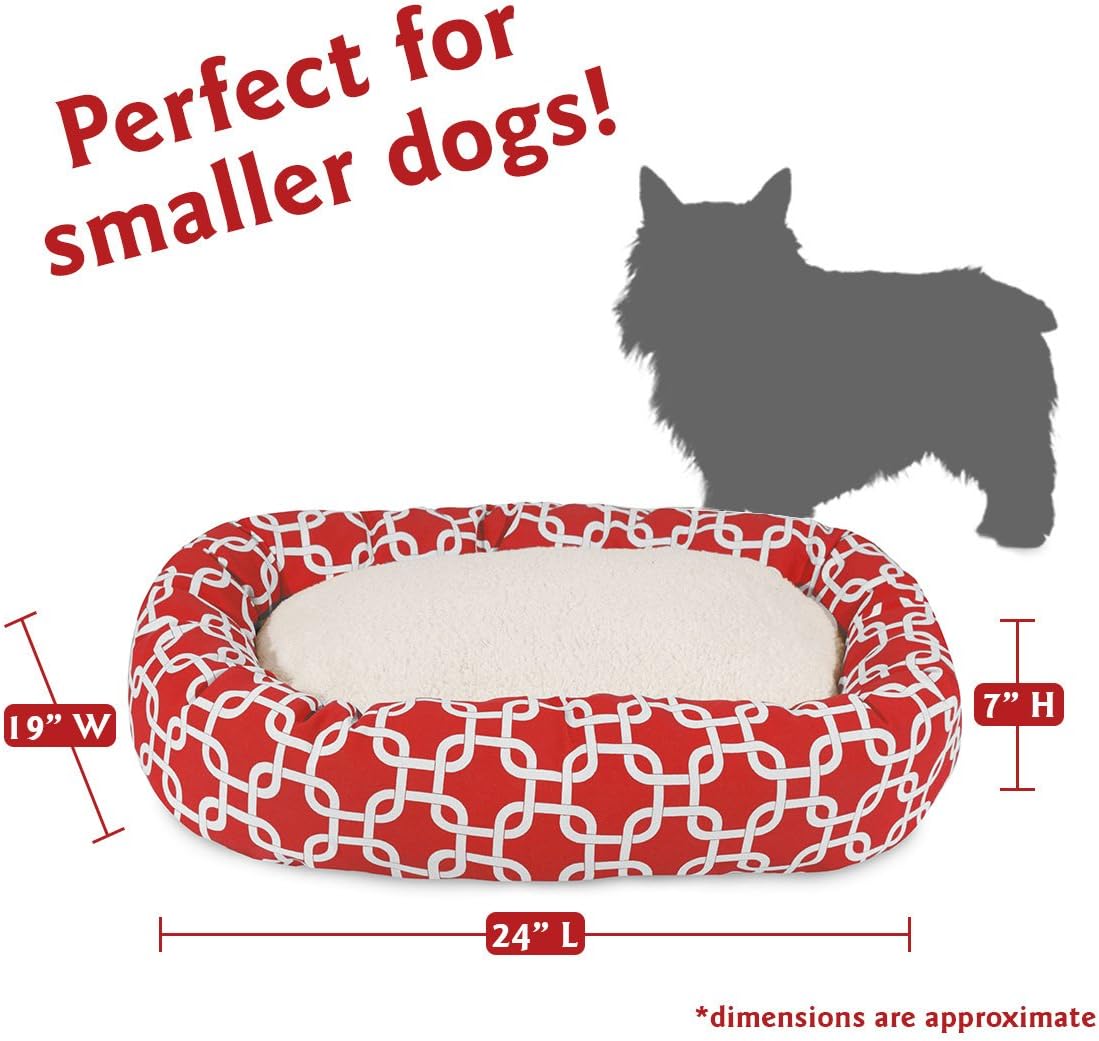 Majestic Pet 24 Inch Links Sherpa Calming Dog Bed Washable – Cozy Soft Round Dog Bed with Spine for Head Support - Fluffy Donut Dog Bed 24x19x7 (inch) – Round Pet Bed Small - RED