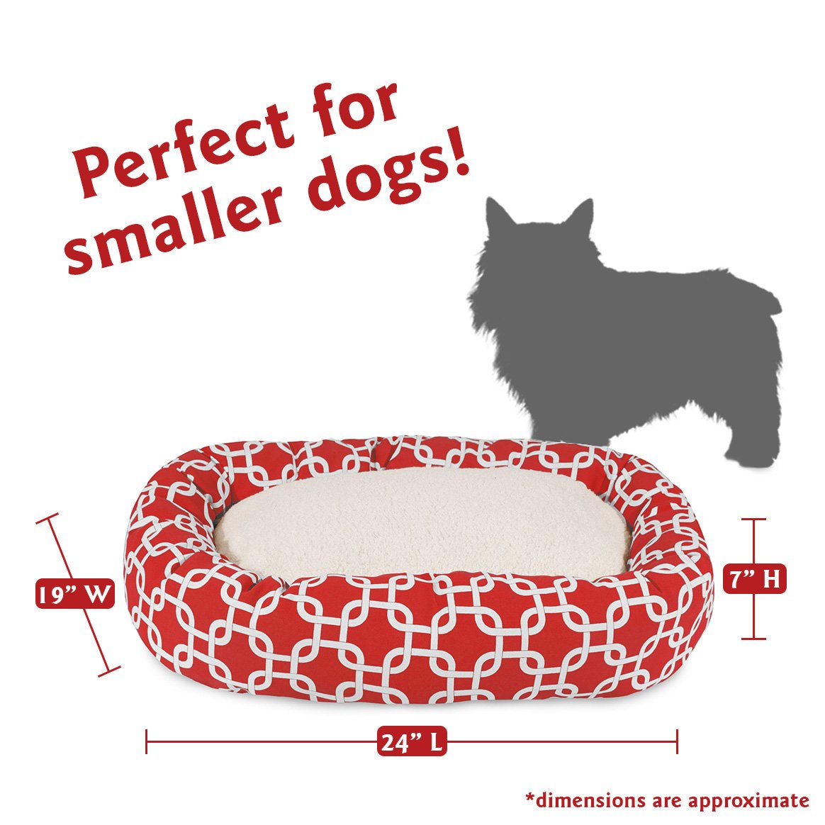 Majestic Pet 24 Inch Links Sherpa Calming Dog Bed Washable – Cozy Soft Round Dog Bed with Spine for Head Support - Fluffy Donut Dog Bed 24x19x7 (inch) – Round Pet Bed Small - RED