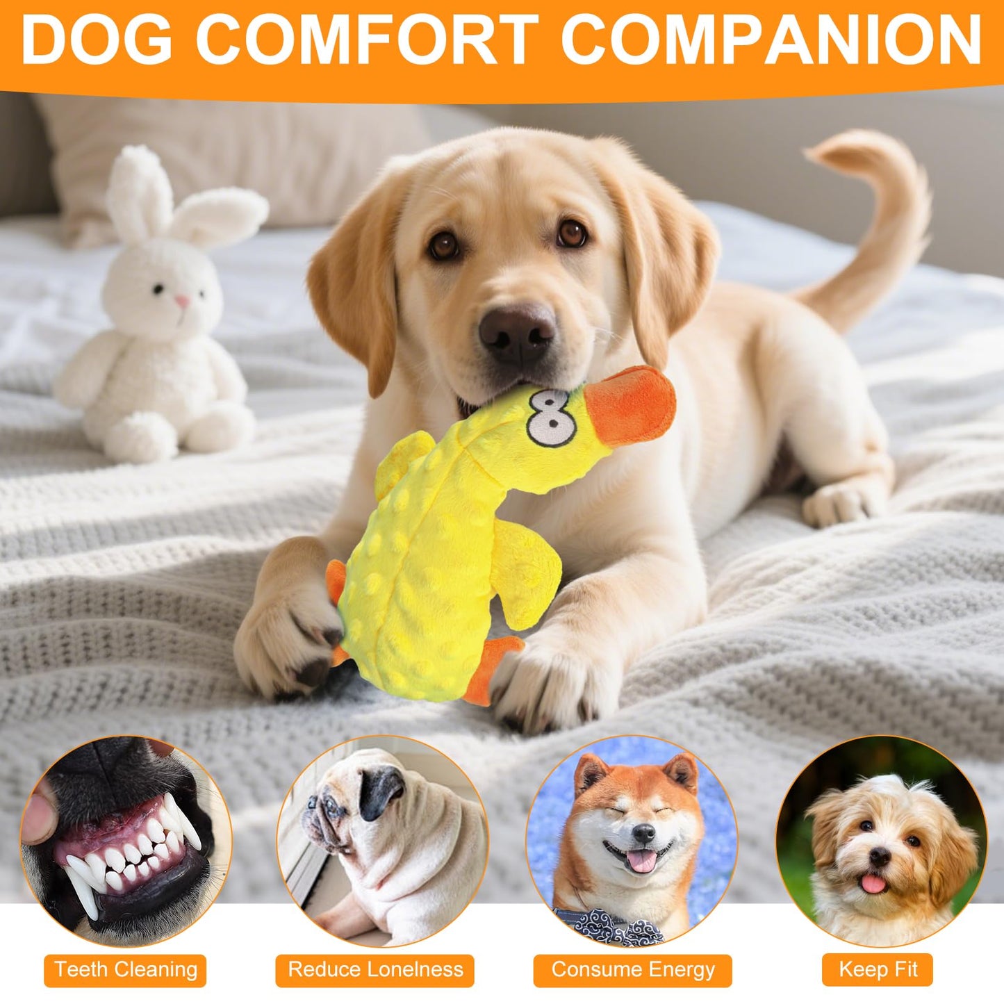 EZBNG 2025 New Calming Duck,Calming Duck Toy for Dogs Yellow Stuffed Ducks Dog Chew Toys, Calming Dog Toys for Indoor Dogs Puppy (Yellow)