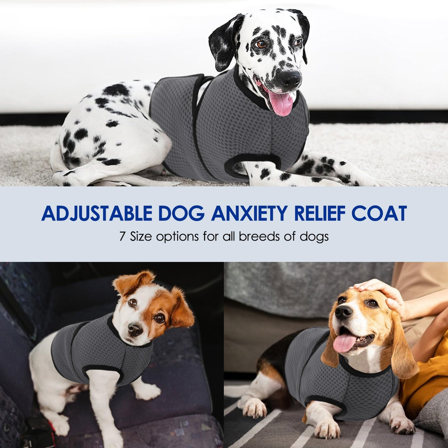 KOESON Dog Anxiety Calming Vest, Breathable Dog Thunder Jacket, Adjustable Pet Stress and Anxiety Relief Shirt for Thunderstorm, Fireworks, Grooming, Vet Visit, Travel, Separation, XS-3XL