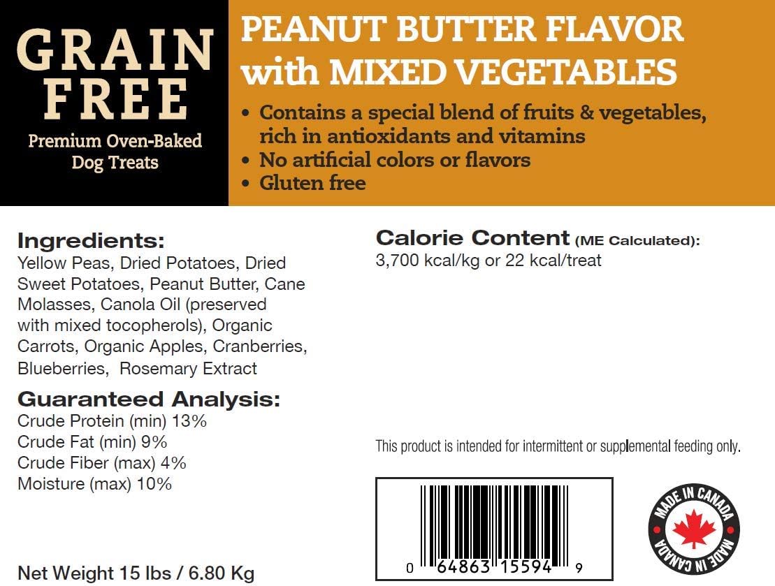 Grain Free Peanut Butter with Mixed Veggies Dog Treats, 15 lb