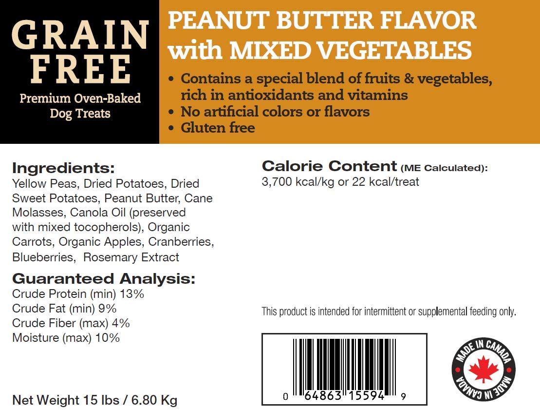 Grain Free Peanut Butter with Mixed Veggies Dog Treats, 15 lb