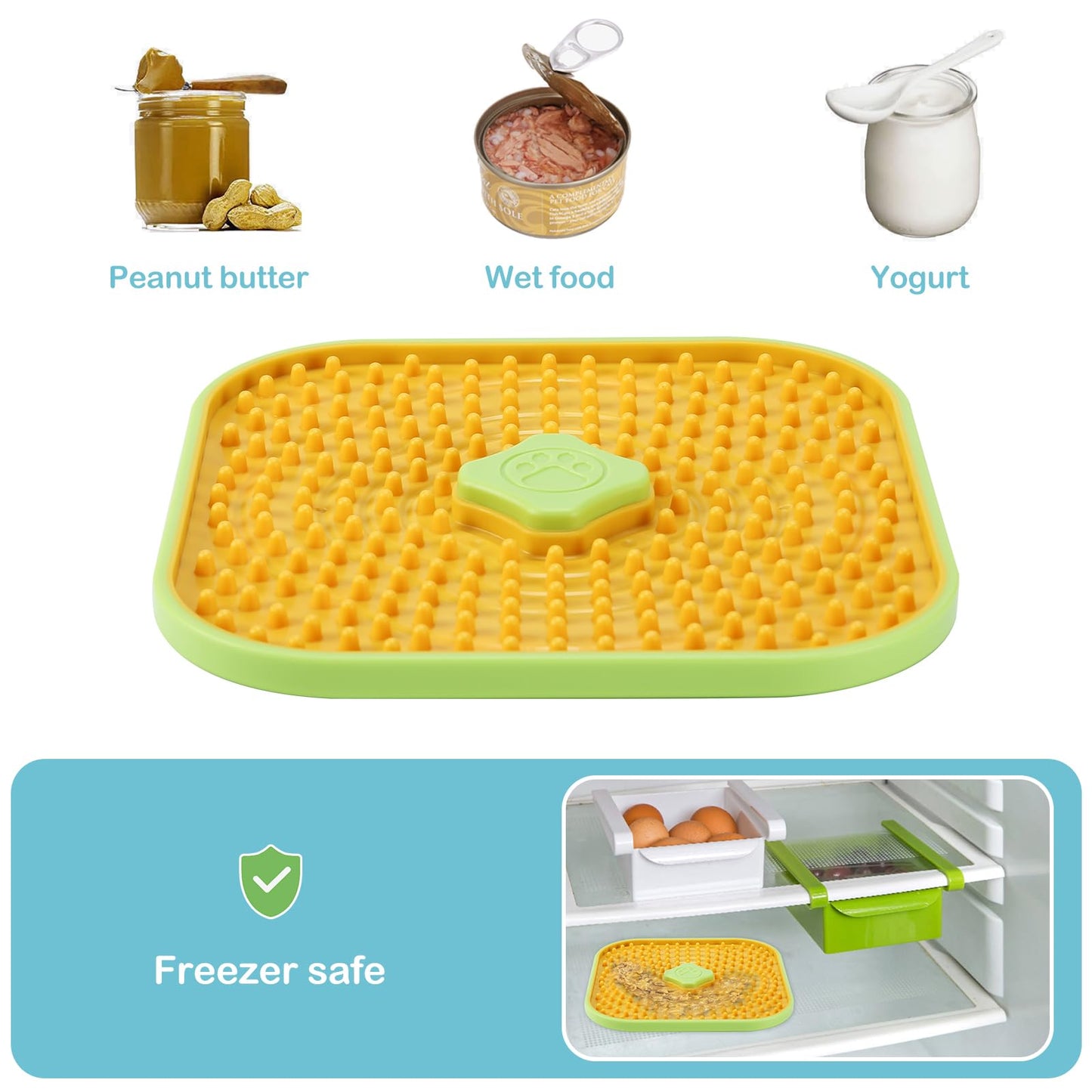 Avont Lick Mat for Dogs Cats, Cat Dog Crate Lick Mat Slow Feeder for Wet Food, Peanut Butter Lick Pad, Soothing Calming Licking Square Mat for Kennel Crate Training Grooming -Orange